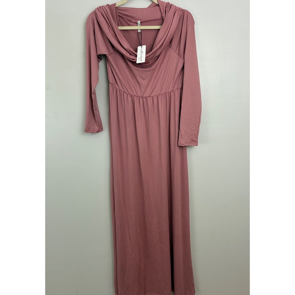 Mother Bee Maternity Maxi Dress Women Medium Mauve Cowl Neck Long Sleeve MCRW55